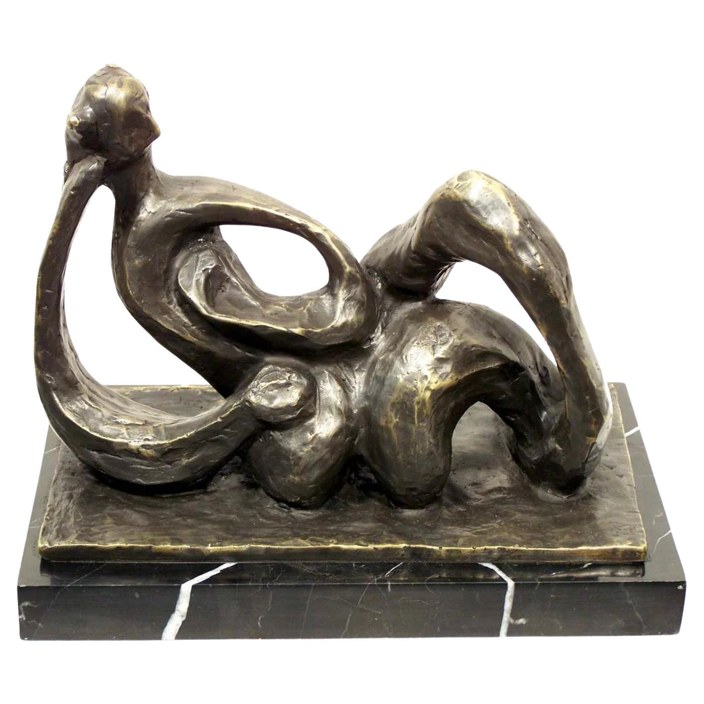 Scultura cubista moderna in bronzo con patina nera, XX secolo in vendita