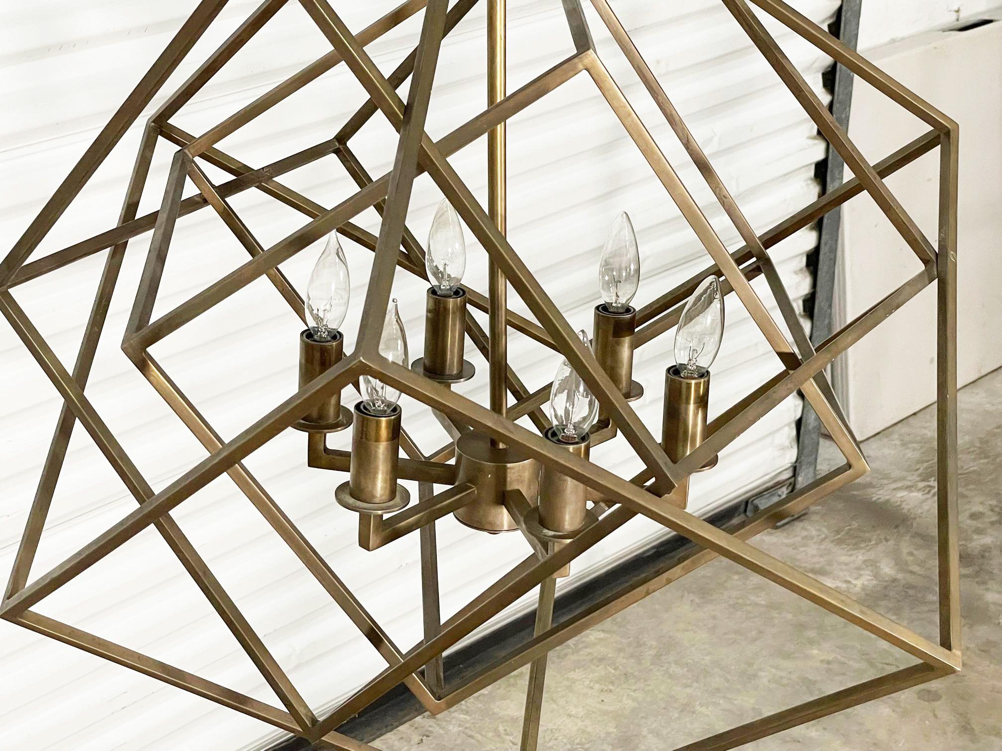 Hollywood Regency Modern Cubist Cage Chandelier For Sale