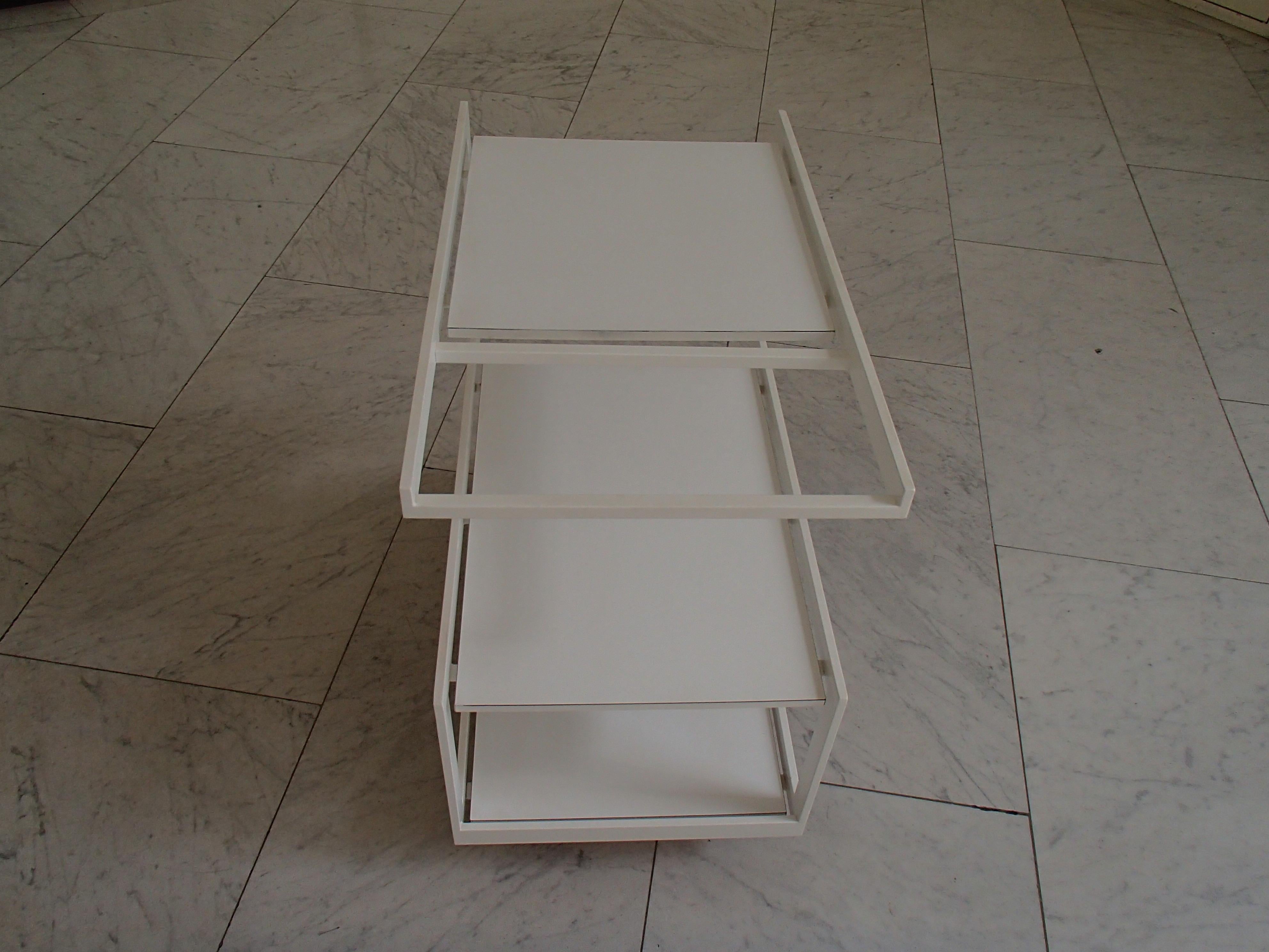 Modern Cubist White Trolley 3 Shelf's White Metal Frame and Wood Shelf's For Sale 3