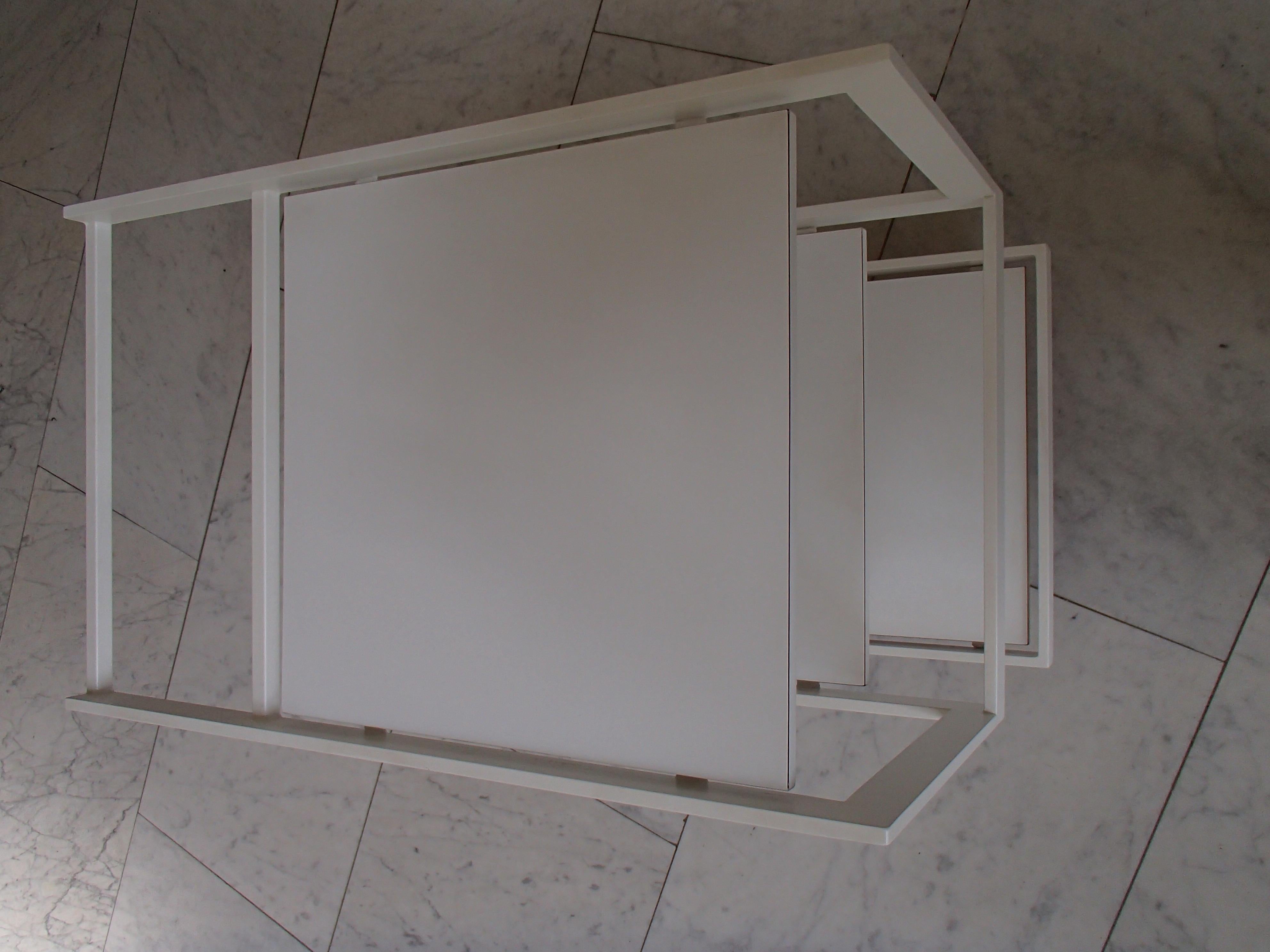 Mid-Century Modern Modern Cubist White Trolley 3 Shelf's White Metal Frame and Wood Shelf's For Sale