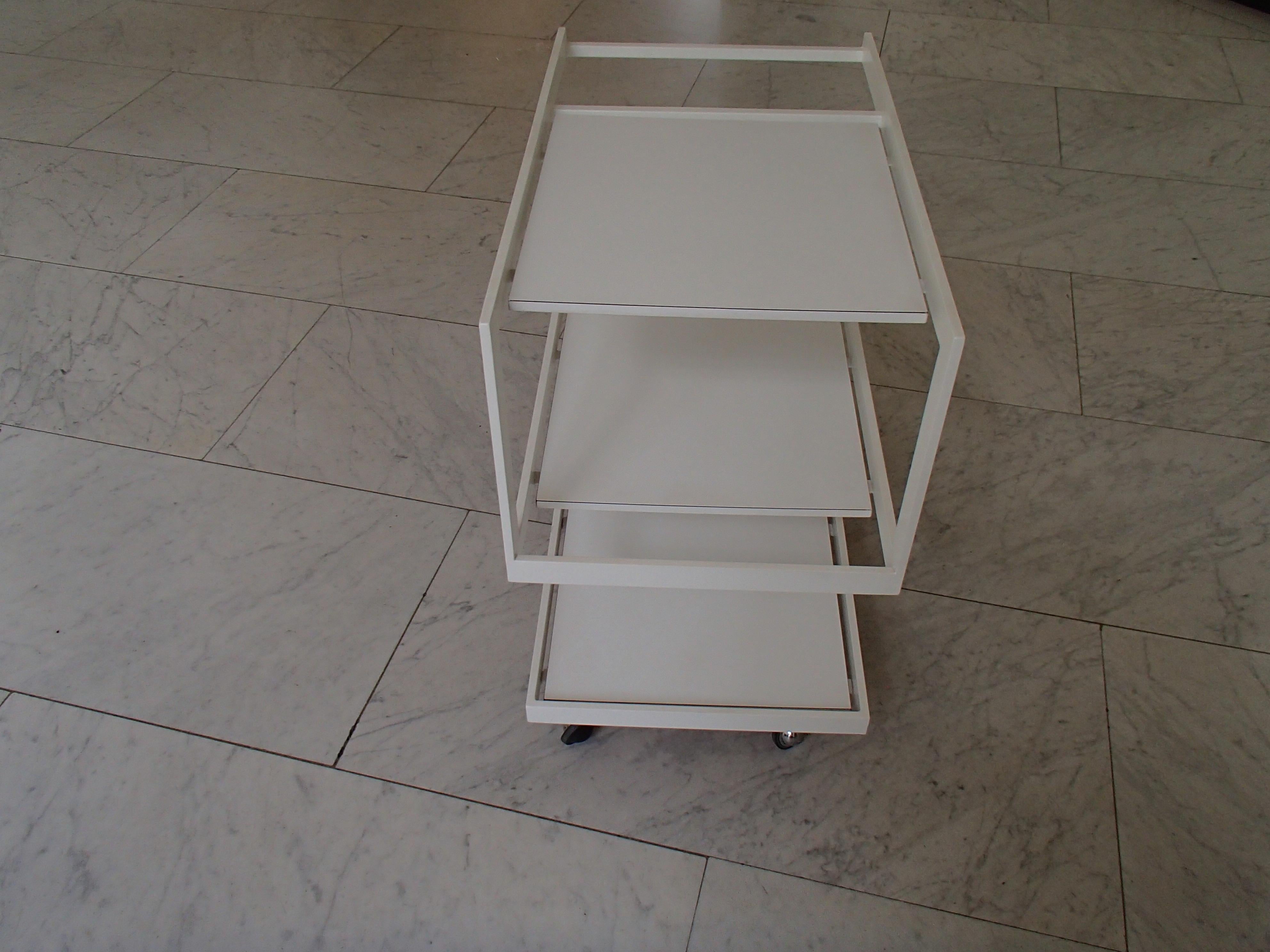 Modern Cubist White Trolley 3 Shelf's White Metal Frame and Wood Shelf's For Sale 2