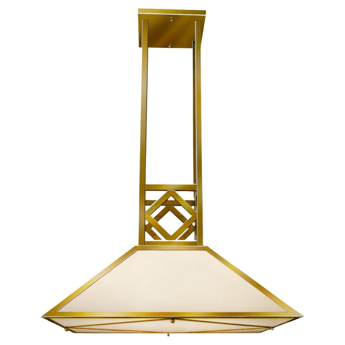 Mid-Century Modern Lustre ou pendentif cubique moderne en verre opalin et laiton, réédition en vente