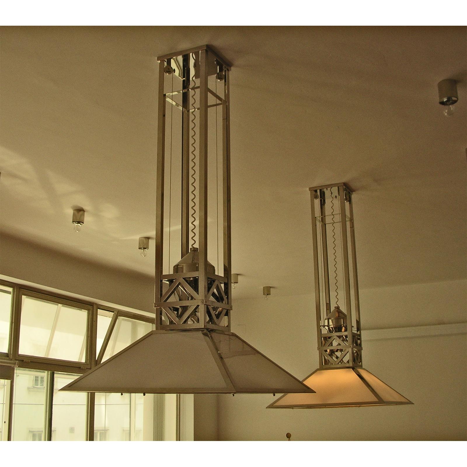 Contemporary Modern Cubistic Chandelier or Pendant Opaline Glass and Brass, Re-Edition For Sale