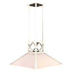 Modern Cubistic Chandelier or Pendant Opaline Glass and Brass, Re-Edition