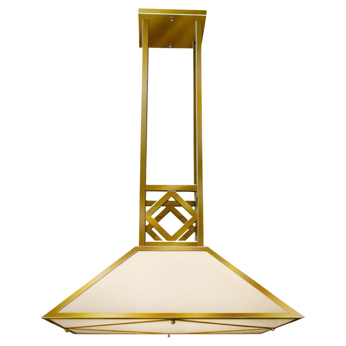Modern Cubistic Chandelier or Pendant Opaline Glass and Brass, Re-Edition For Sale