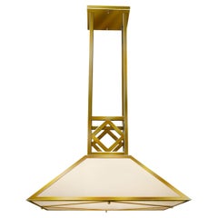 Modern Cubistic Chandelier or Pendant Opaline Glass and Brass, Re-Edition