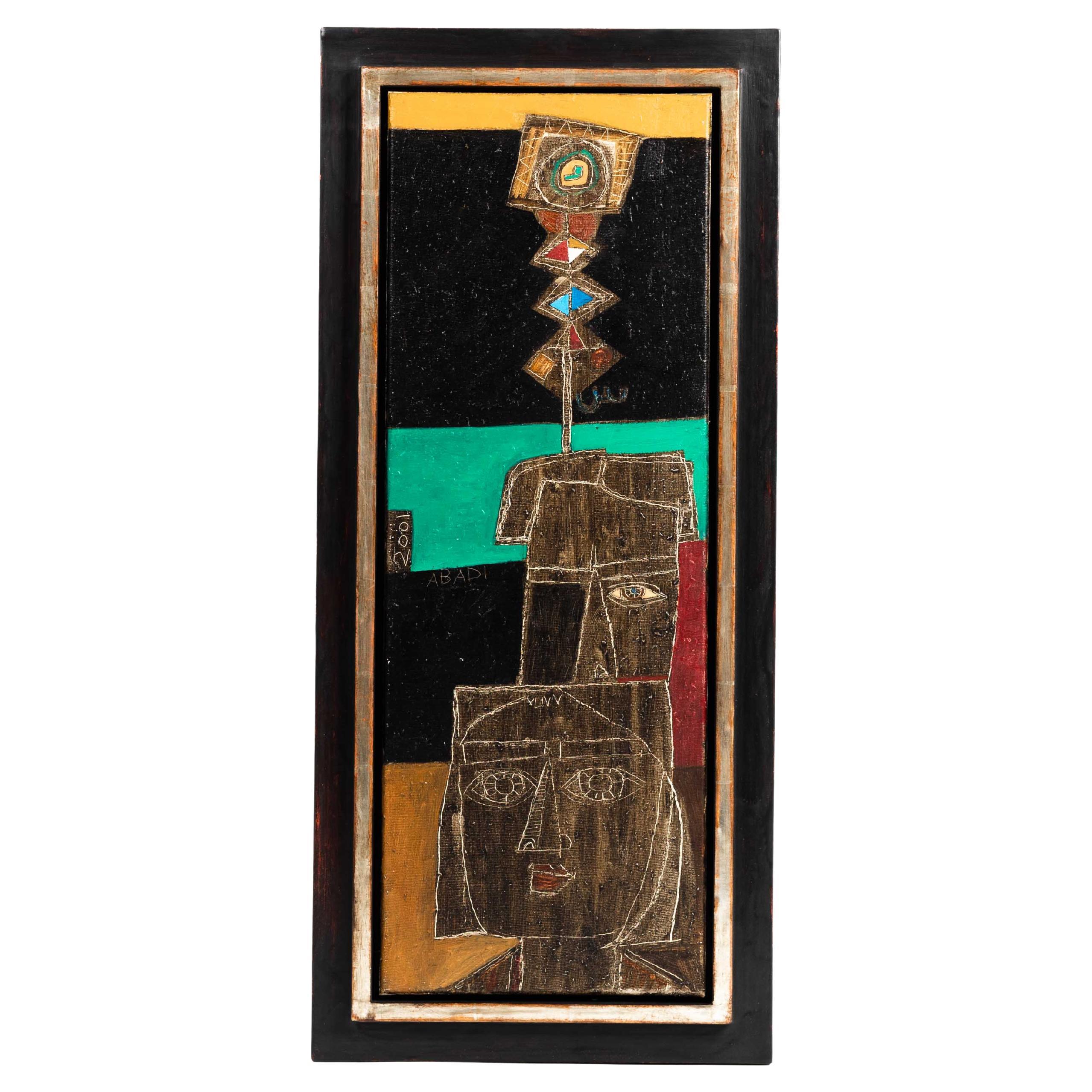Pittura cubista moderna in acrilico su tela di Fritzie Abadi, New York 2001 in vendita