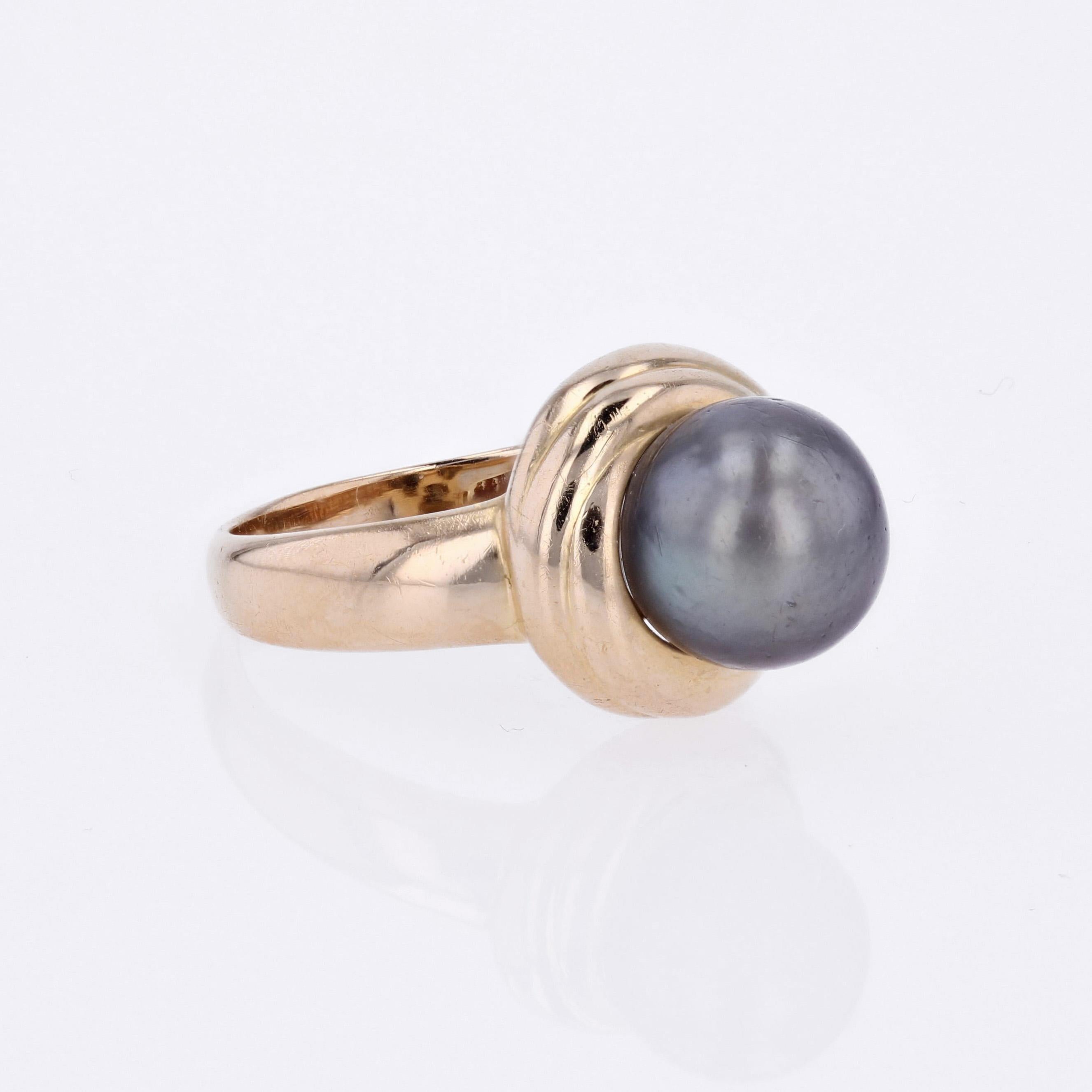 Anello moderno con perla grigia coltivata in oro giallo 18 carati In condizioni buone in vendita a Poitiers, FR