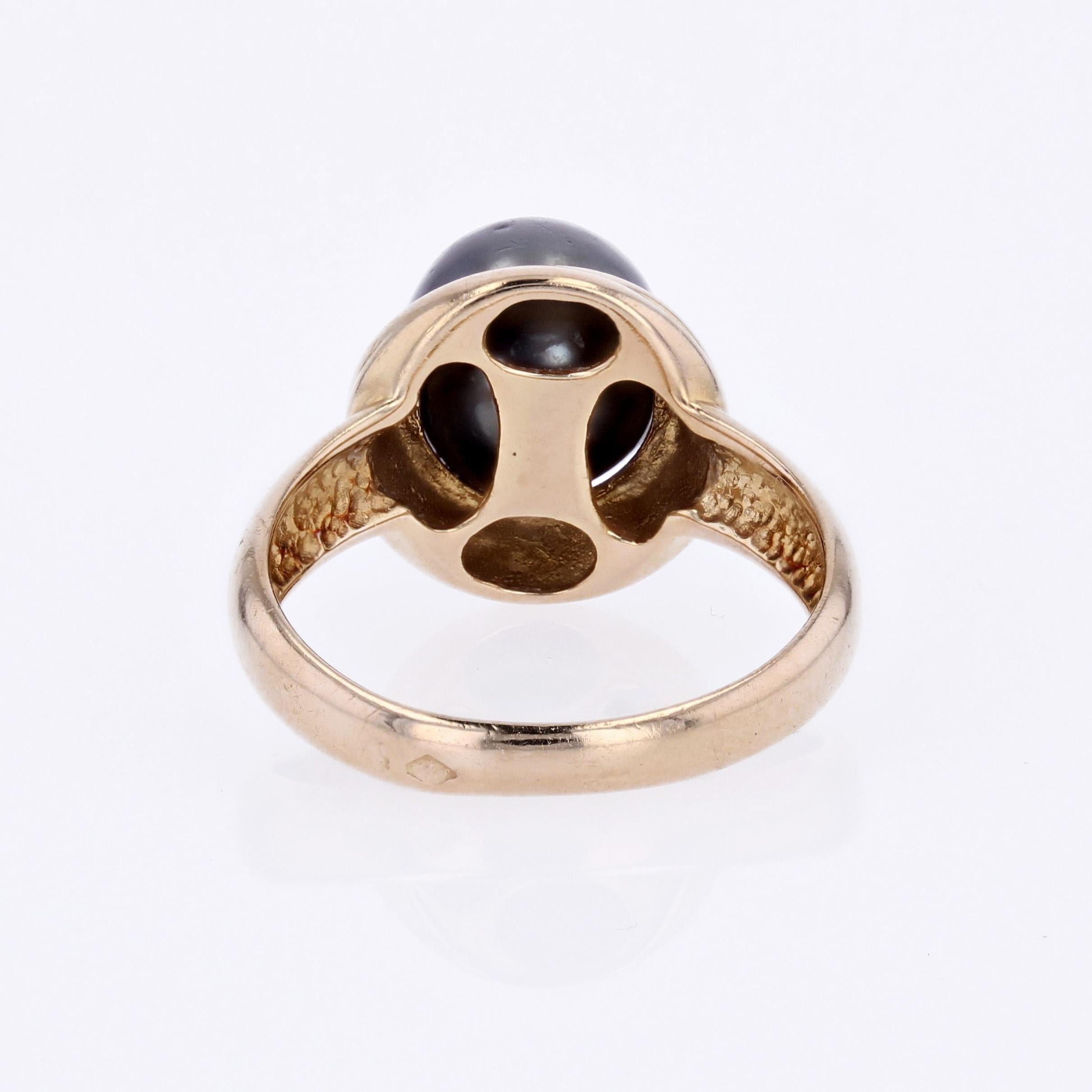 Anello moderno con perla grigia coltivata in oro giallo 18 carati in vendita 1