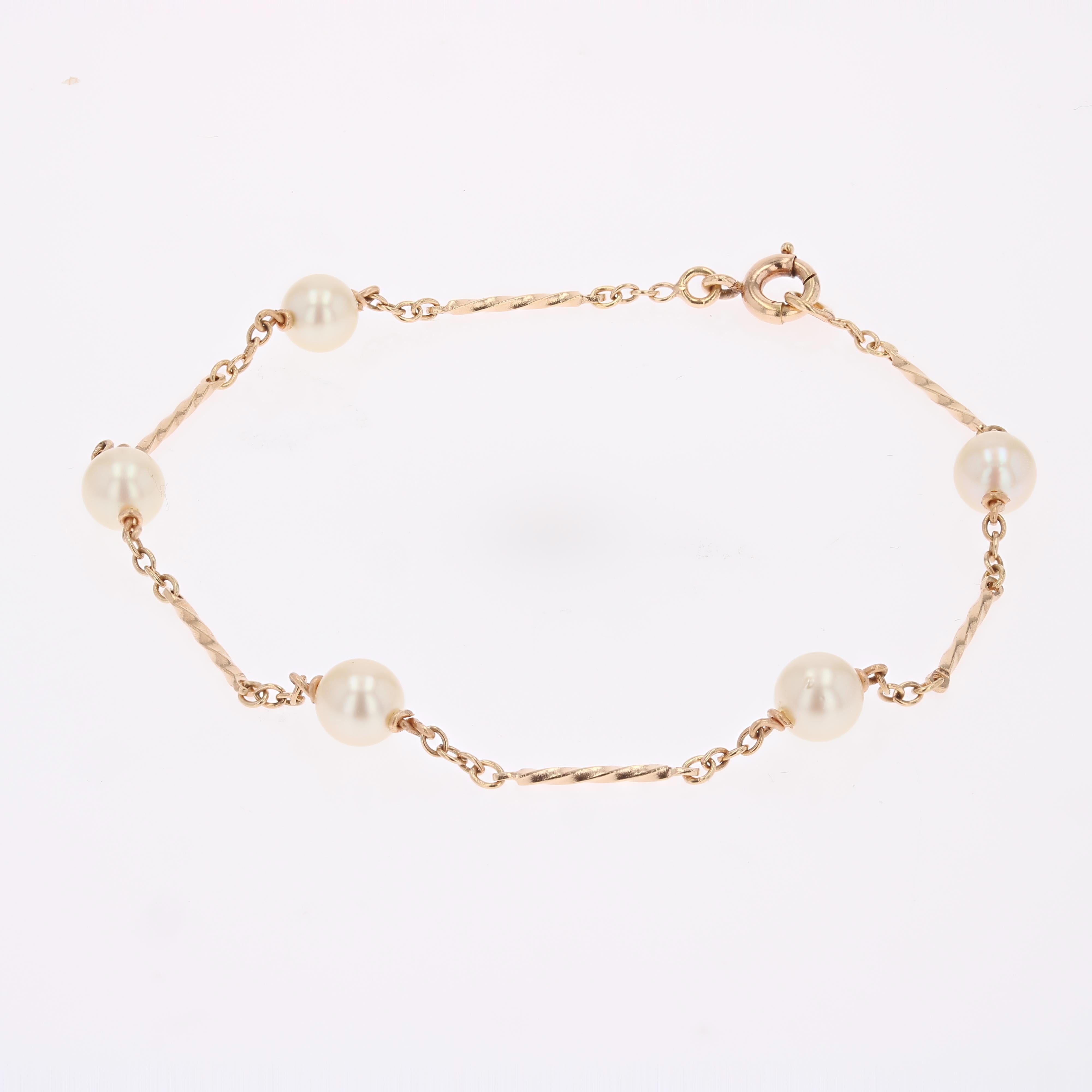 Pulsera moderna de eslabones de perlas cultivadas de oro rosa de 18 quilates Cuenta en venta