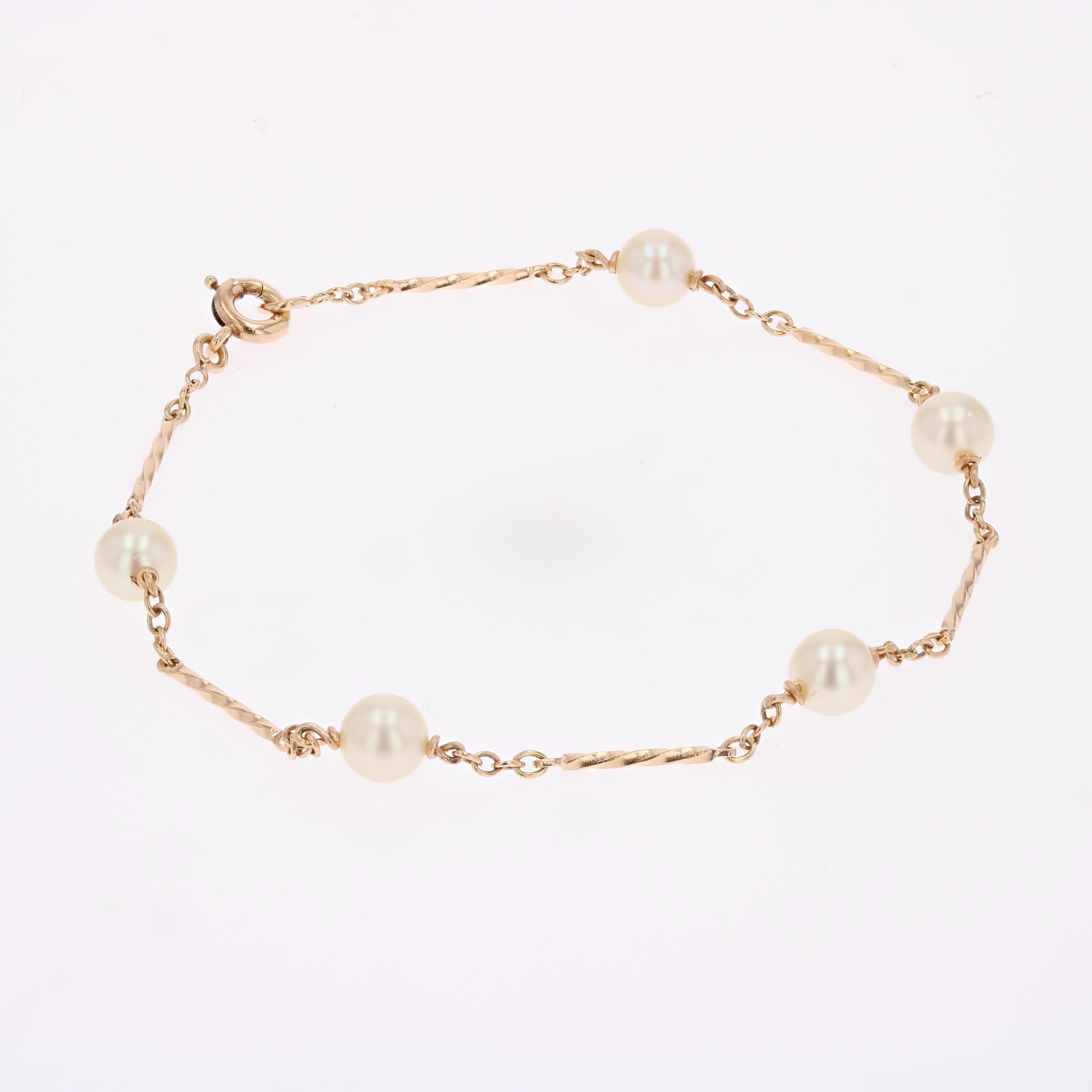 Pulsera moderna de eslabones de perlas cultivadas de oro rosa de 18 quilates en Bueno estado para la venta en Poitiers, FR