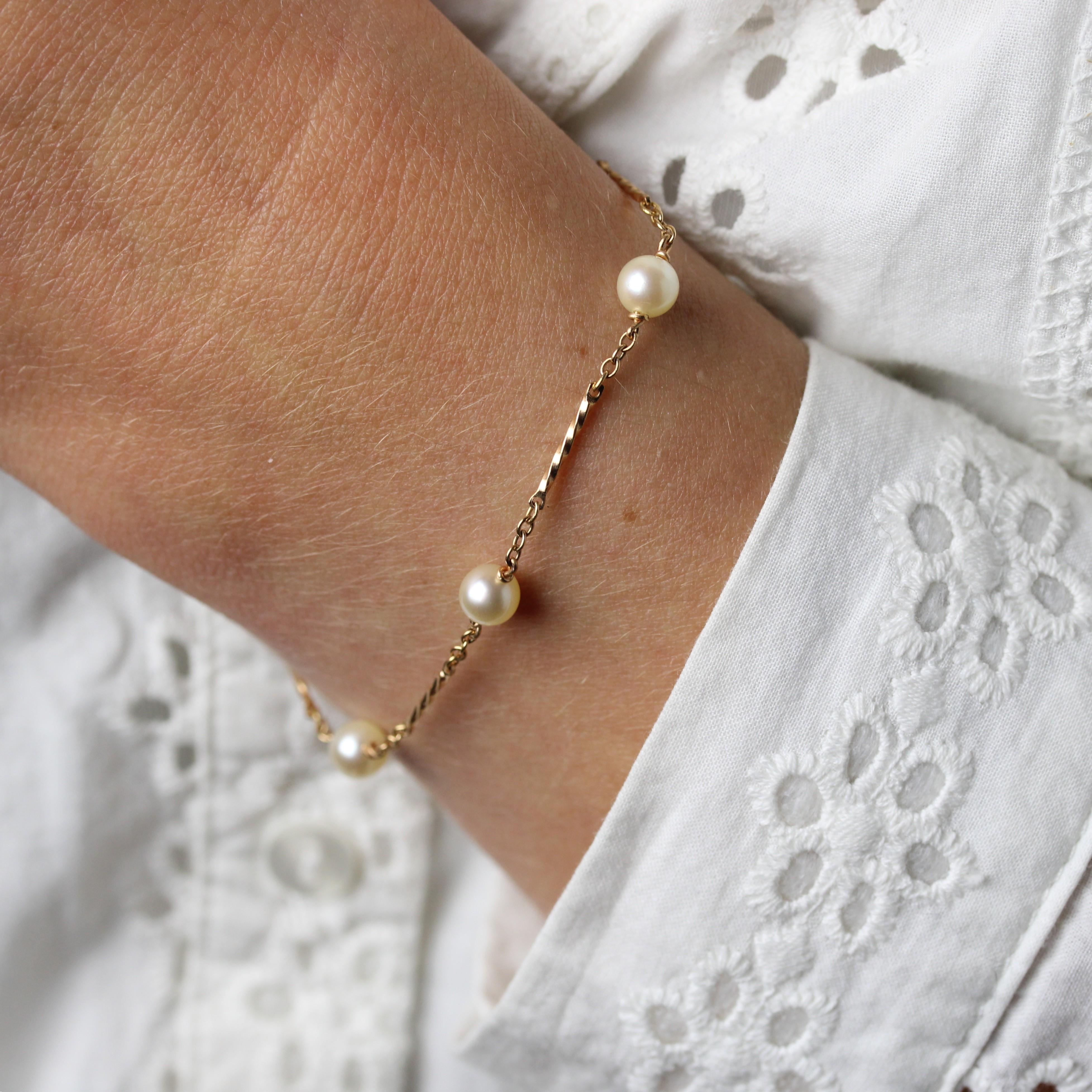 De las mujeres Pulsera moderna de eslabones de perlas cultivadas de oro rosa de 18 quilates en venta