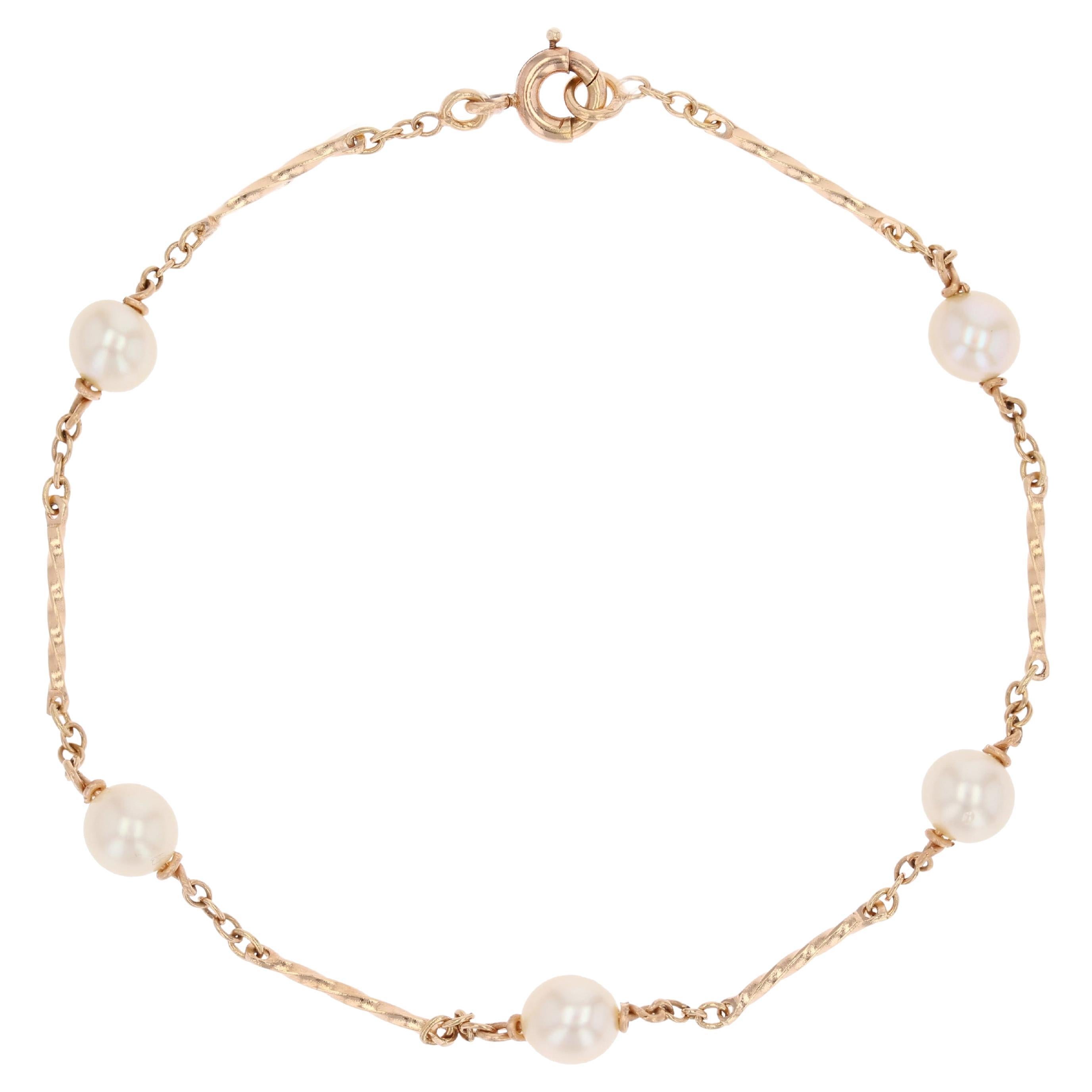 Pulsera moderna de eslabones de perlas cultivadas de oro rosa de 18 quilates en venta