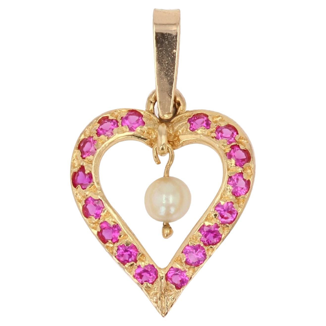 Pendentif moderne en forme de cœur en or jaune 18 carats et perles de culture