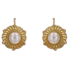 Modern Cultured Pearl 18 Karat Yellow Gold Lever- Back Earrings