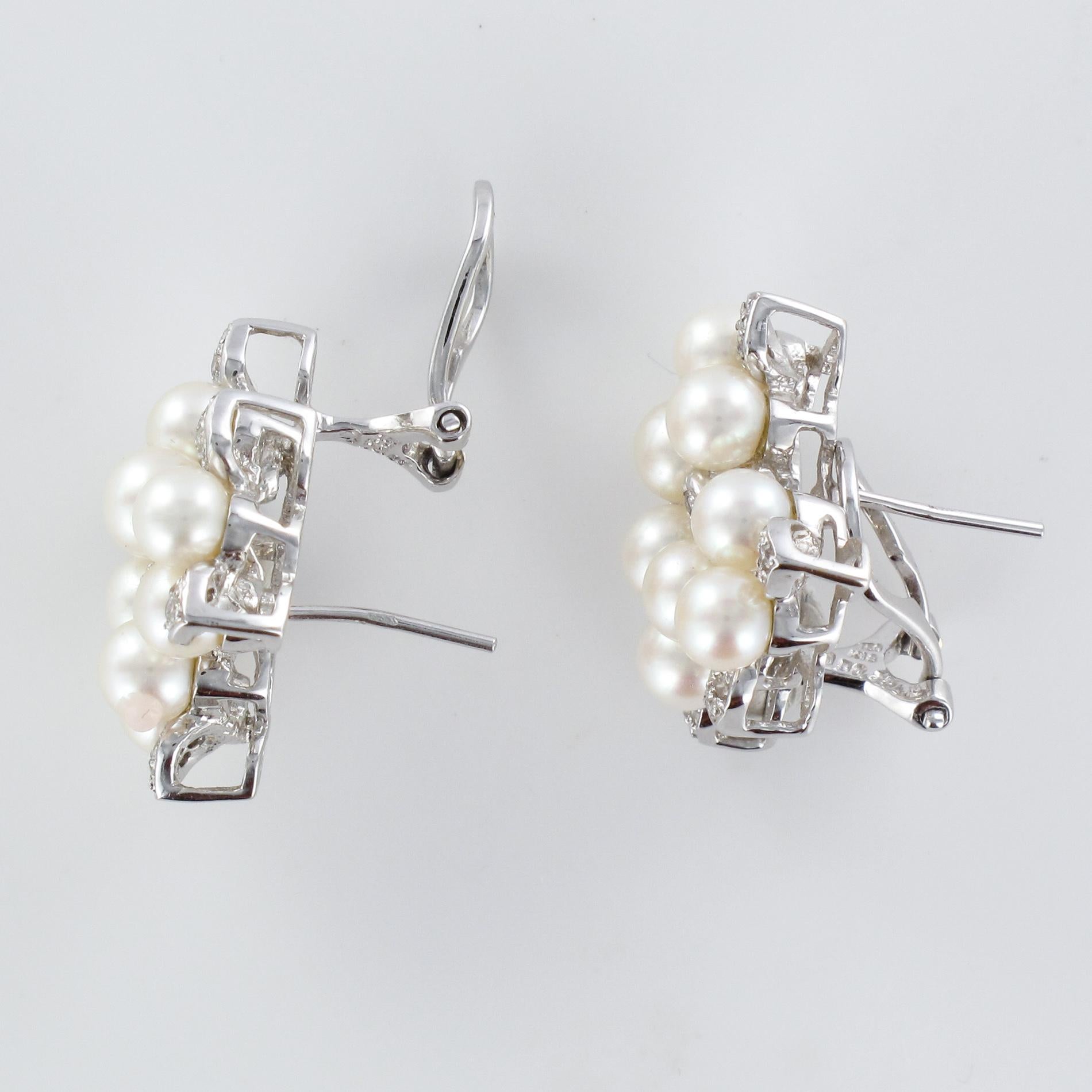 Modern Cultured Pearl Diamonds 18 Karat White Gold Earrings 4