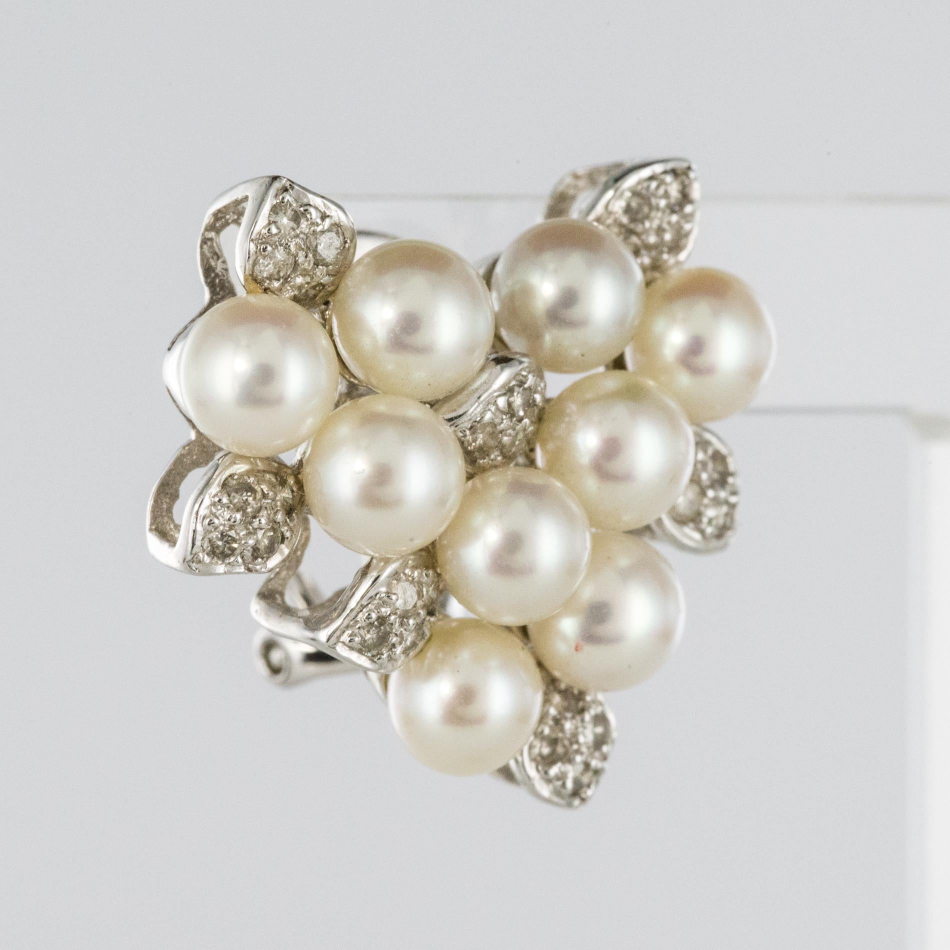 Modern Cultured Pearl Diamonds 18 Karat White Gold Earrings In Excellent Condition In Poitiers, FR