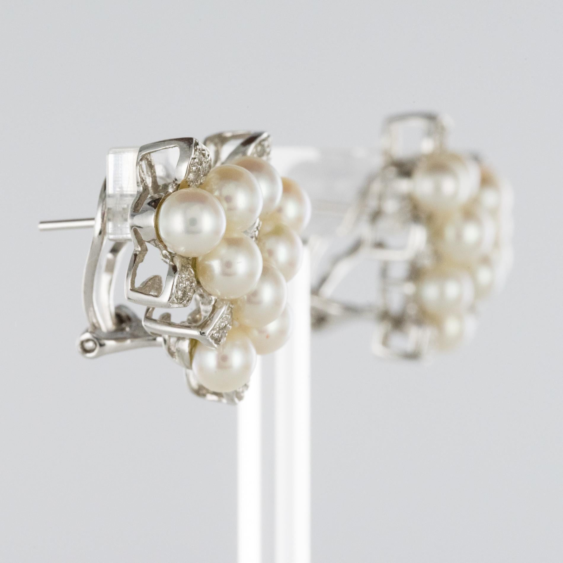 Women's Modern Cultured Pearl Diamonds 18 Karat White Gold Earrings