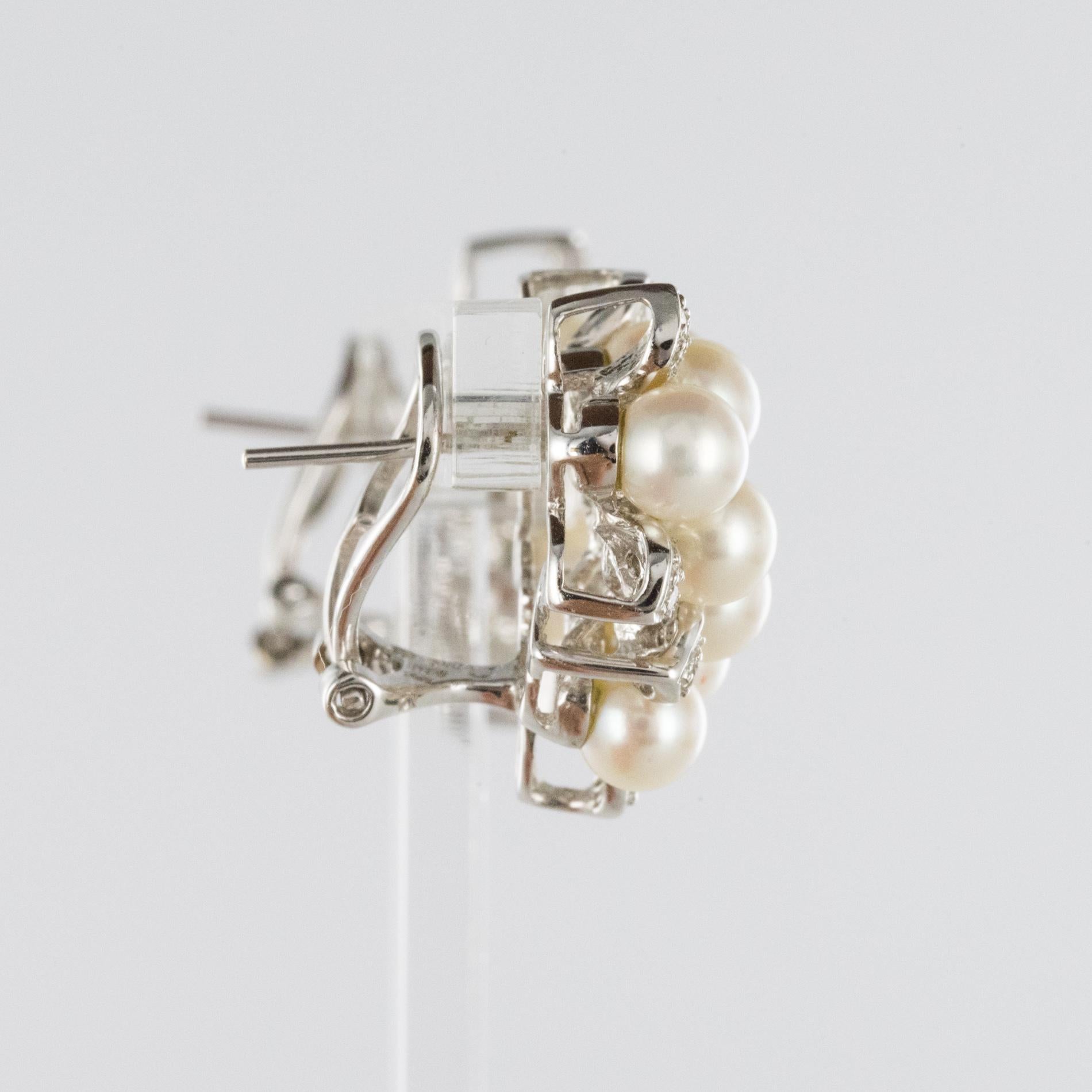 Modern Cultured Pearl Diamonds 18 Karat White Gold Earrings 1