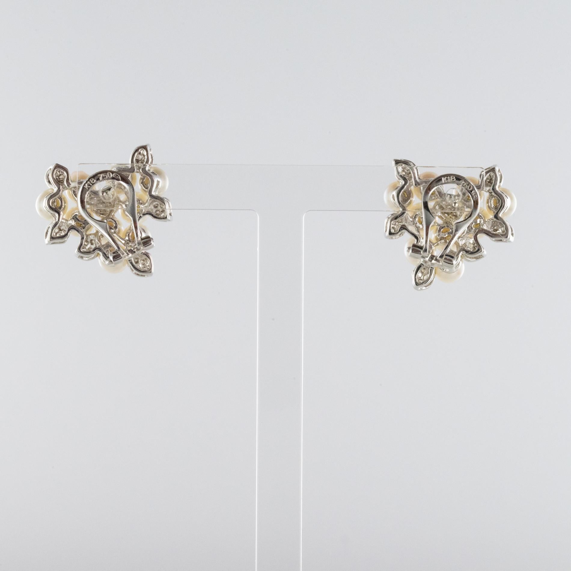Modern Cultured Pearl Diamonds 18 Karat White Gold Earrings 2