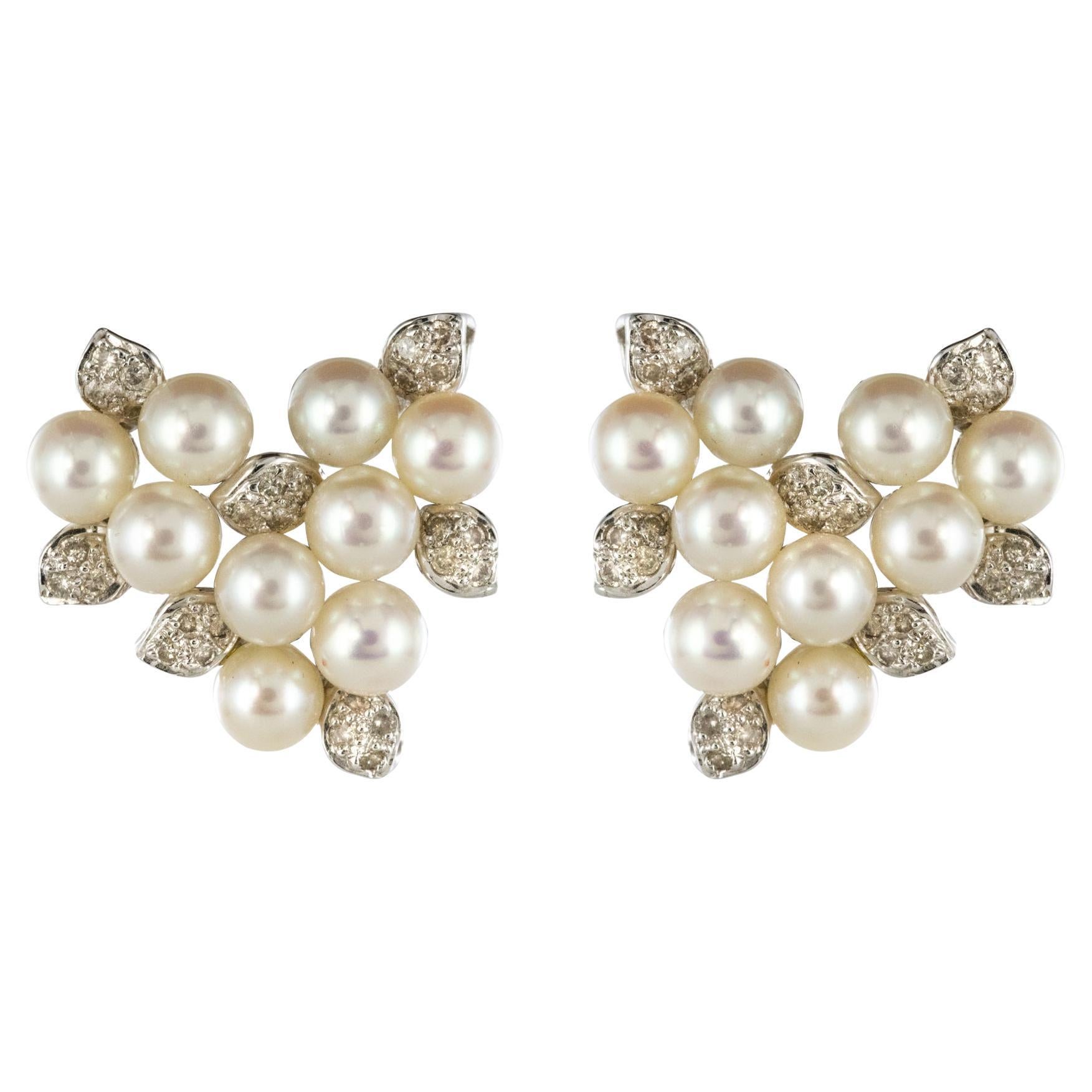 Modern Cultured Pearl Diamonds 18 Karat White Gold Earrings