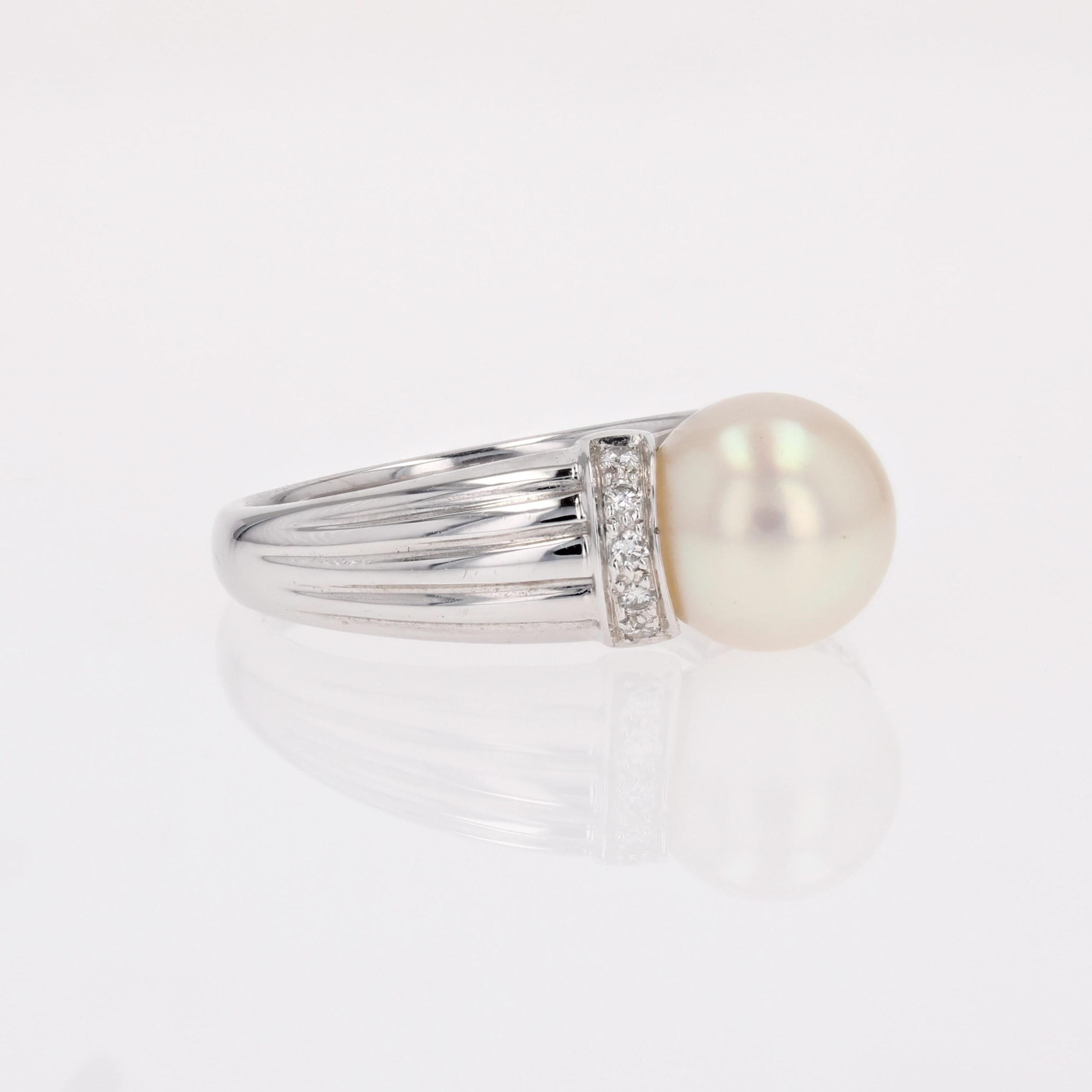 Anello moderno con perle coltivate e diamanti in oro bianco 18 carati in vendita 5