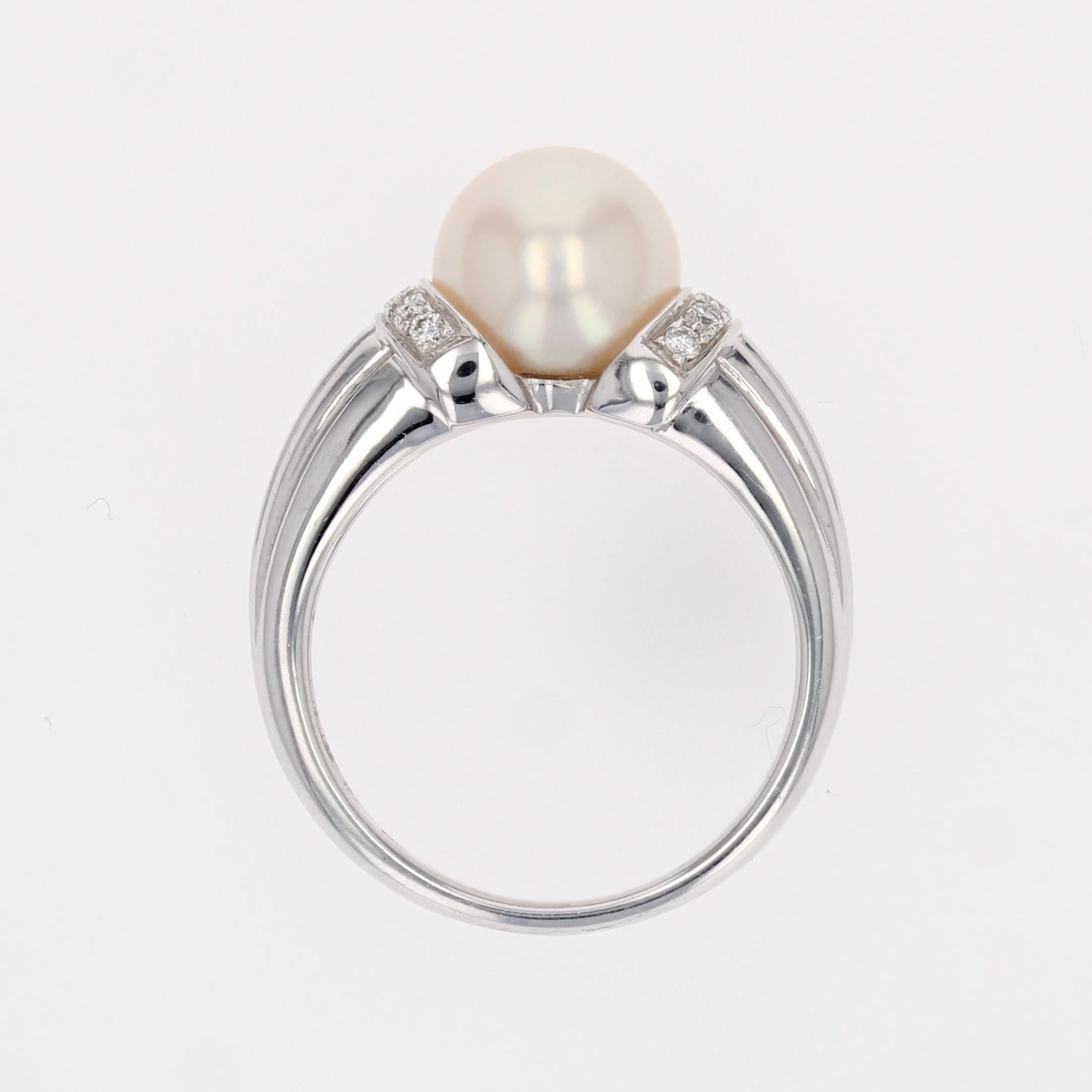 Anello moderno con perle coltivate e diamanti in oro bianco 18 carati in vendita 9