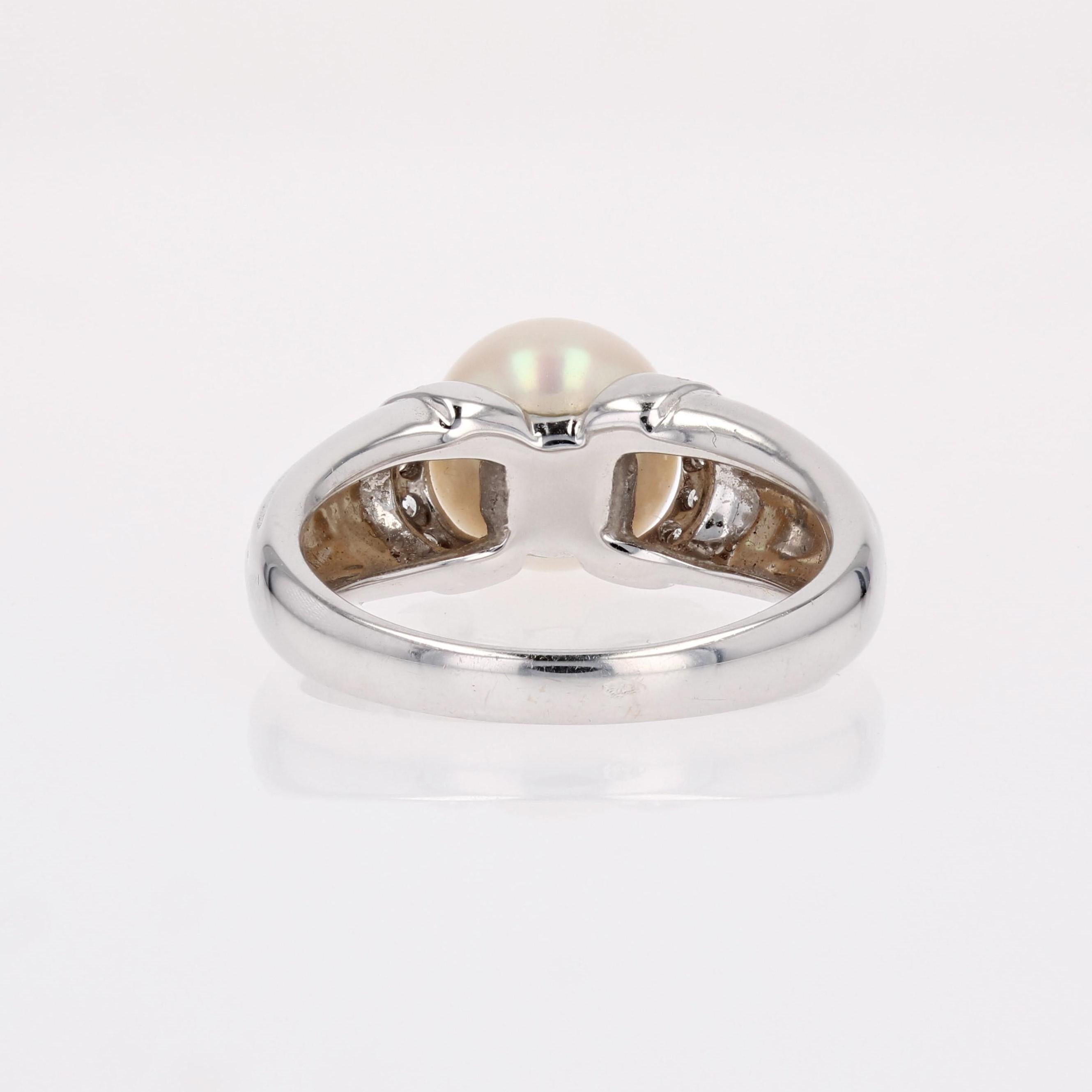 Anello moderno con perle coltivate e diamanti in oro bianco 18 carati in vendita 10