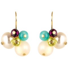 Modern Cultured Pearl Gemstone 18 Karat Yellow Gold Tous Earrings