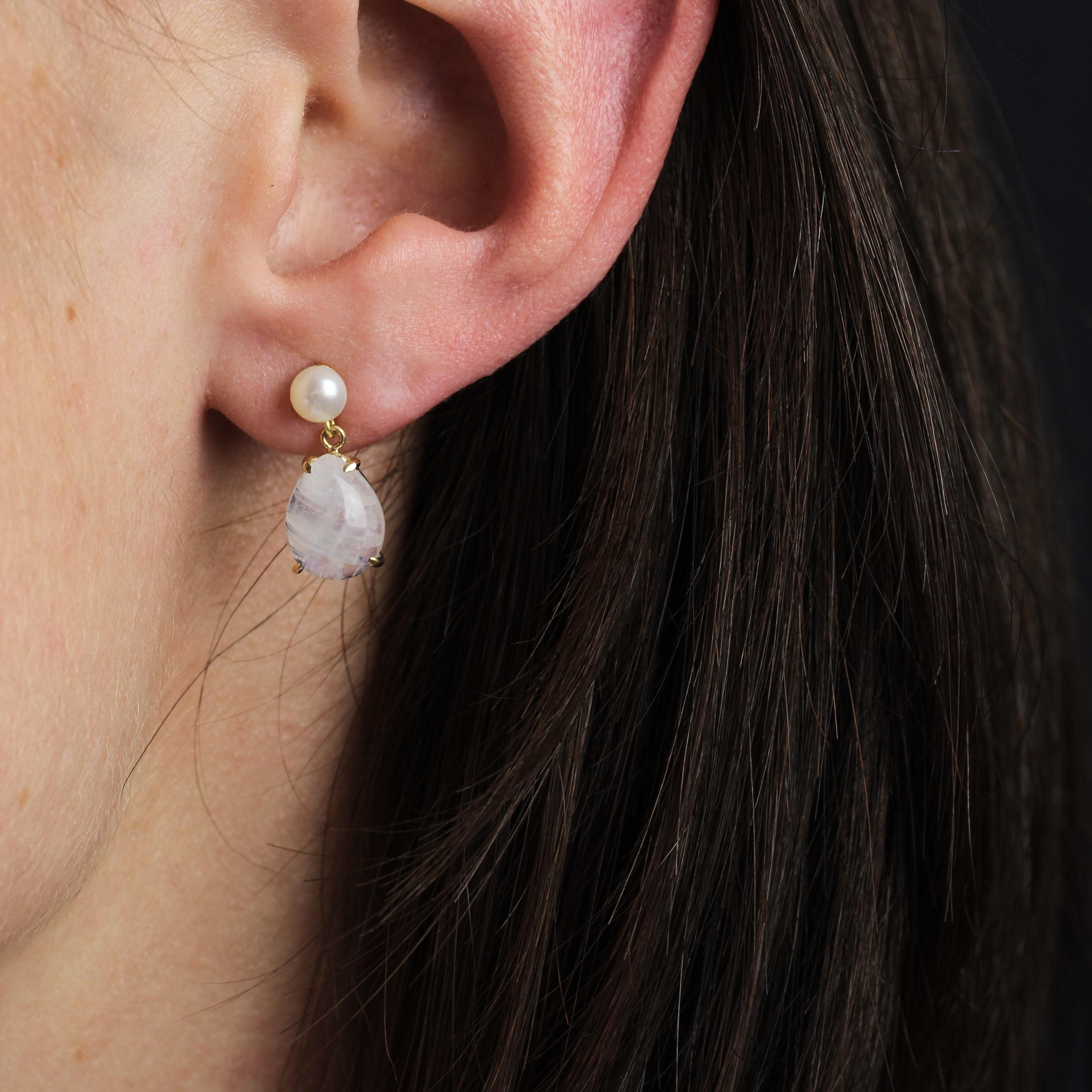 Modern Cultured pearl Moonstones 18 Karat Yellow Gold Dangle Earrings For Sale 5
