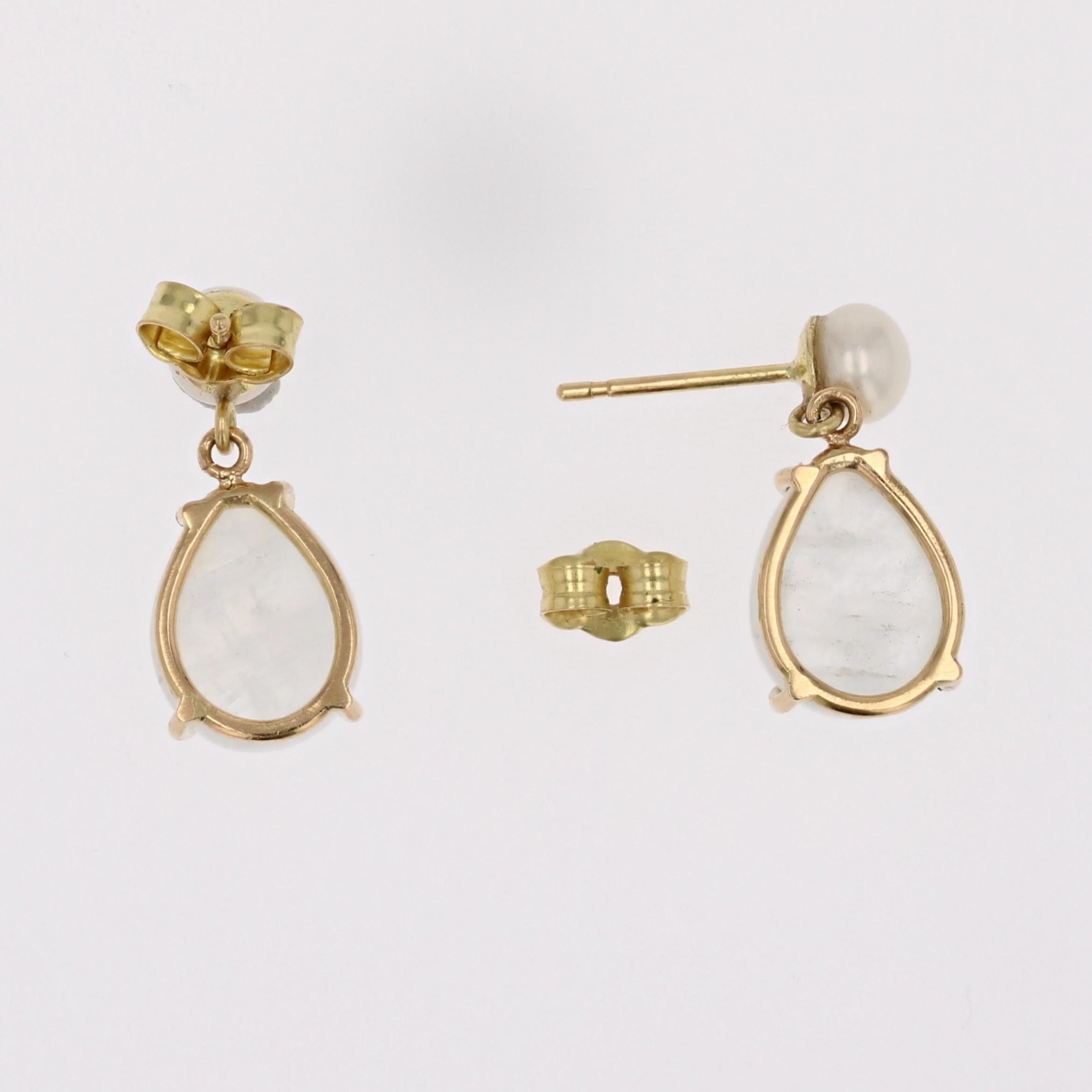 Modern Cultured pearl Moonstones 18 Karat Yellow Gold Dangle Earrings For Sale 6