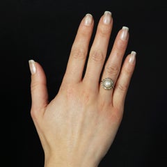 Modern Cultured Pearl White Sapphires 18 Karat White Gold Daisy Ring