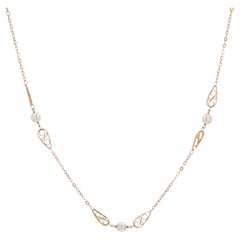 Modern Cultured Pearls 18 Karat Rose Gold Filigrees Necklace