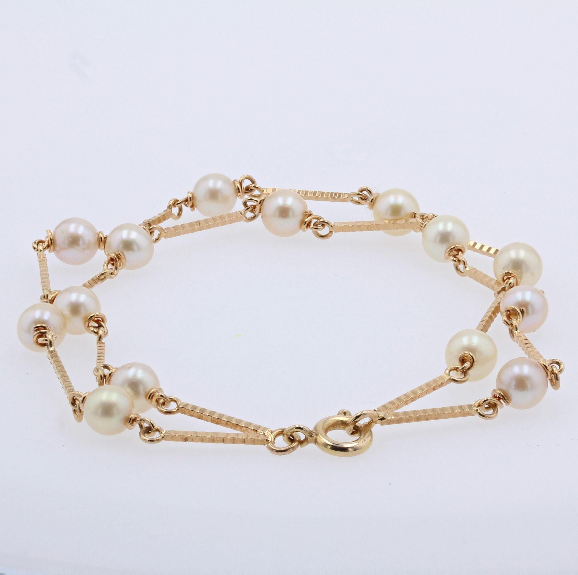 Women's Modern Cultured Pearls 18 Karat Yellow Gold Bracelet