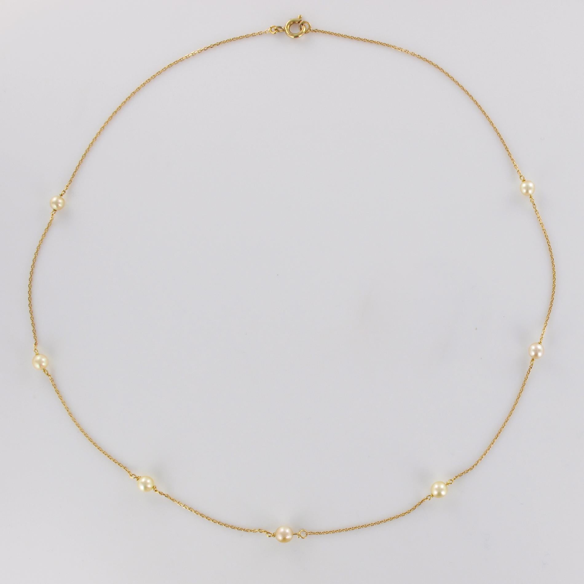 Modern Cultured Pearls 18 Karat Yellow Gold Chain Necklace In Excellent Condition In Poitiers, FR