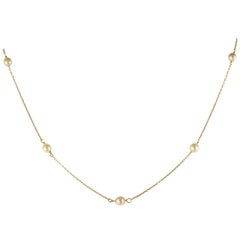 Modern Cultured Pearls 18 Karat Yellow Gold Chain Necklace