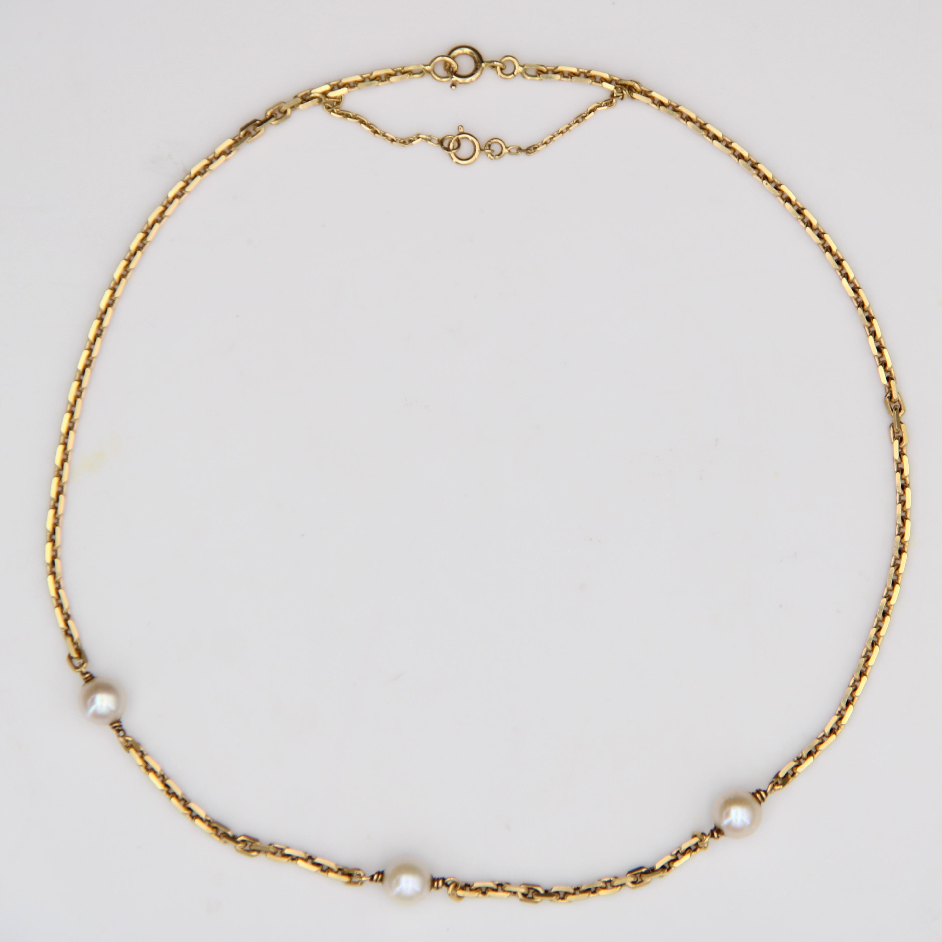 Bead Modern Cultured Pearls Convict Mesh 18 Karat Yellow Gold Choker Necklace