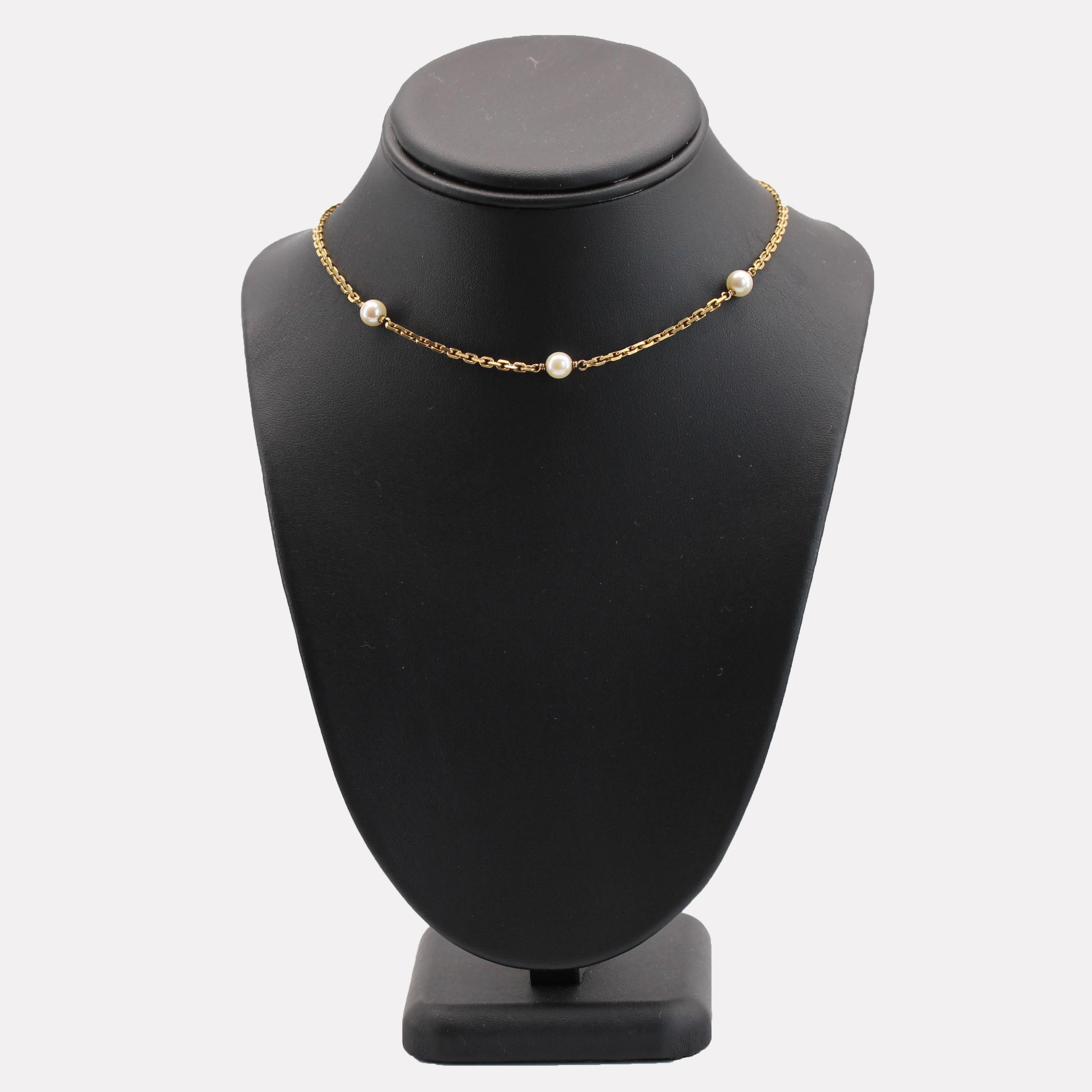 Modern Cultured Pearls Convict Mesh 18 Karat Yellow Gold Choker Necklace In Good Condition In Poitiers, FR
