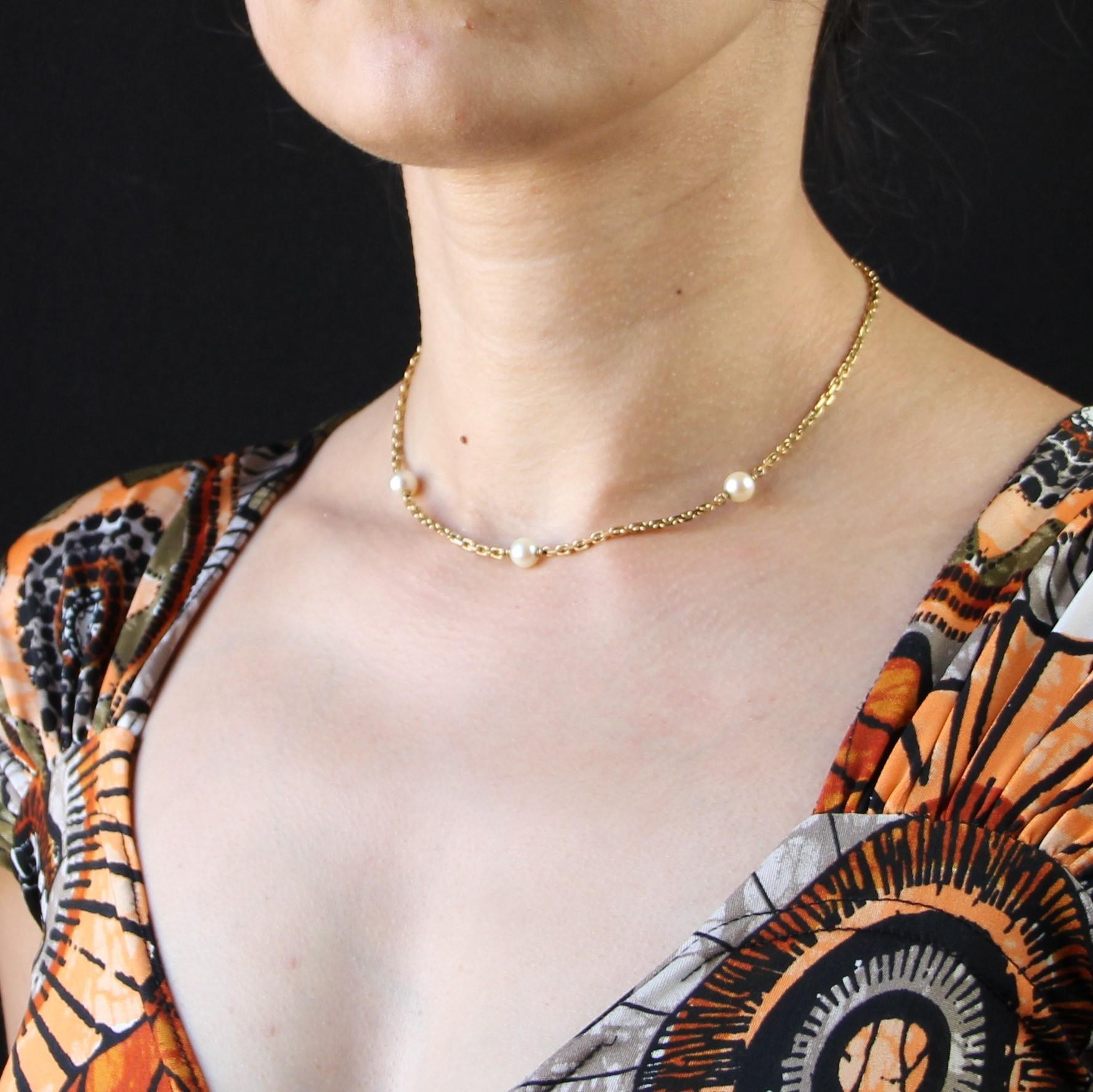 Modern Cultured Pearls Convict Mesh 18 Karat Yellow Gold Choker Necklace 2