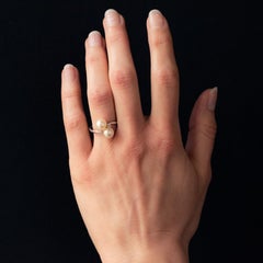 Modern Cultured Pearls Diamonds 18 Karat White Gold You and Me Ring