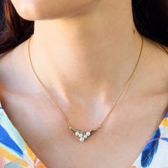 Modern Cultured Pearls Diamonds 18 Karat Yellow Gold Necklace