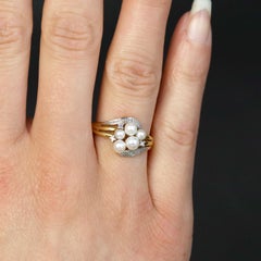 Modern Cultured Pearls Diamonds 18 Karat Yellow Gold Ring