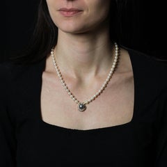 Modern Cultured Pearls Grey Pearl Diamonds Choker Necklace