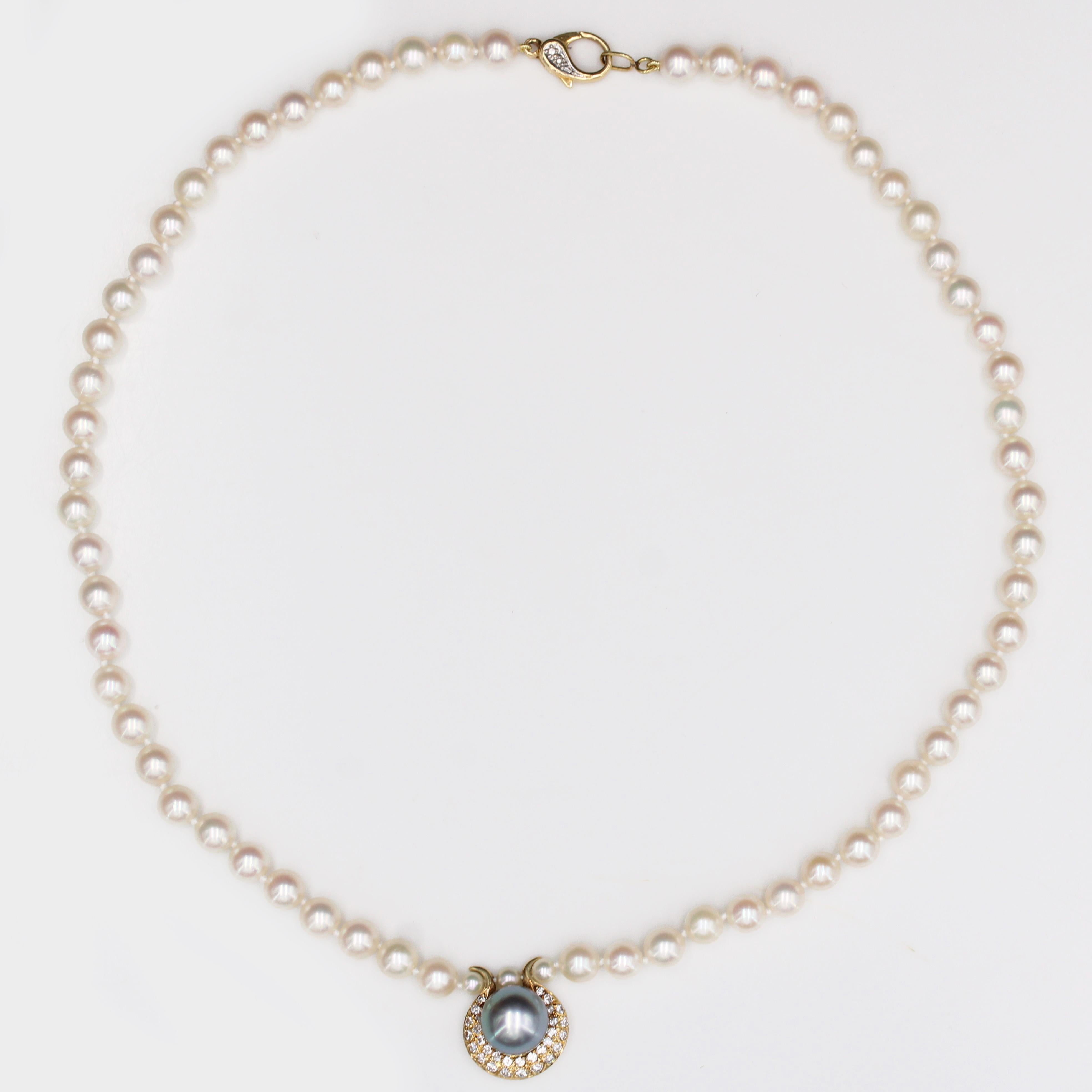 Taille brillant The Moderns Collier ras du cou en perles de culture grises et diamants en vente