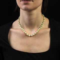 Modern Cultured Pearls Peridots 18 Karat Yellow Gold Clasp Necklace