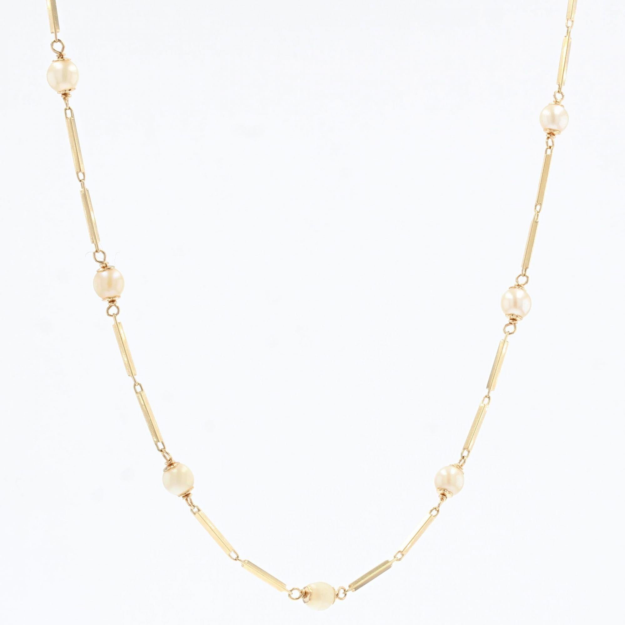 Modern Cultured Pearls Stick Mesh 18 Karat Yellow Gold Necklace For Sale 2