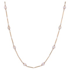 Modern Cultured Pearls Stick Mesh 18 Karat Yellow Gold Necklace