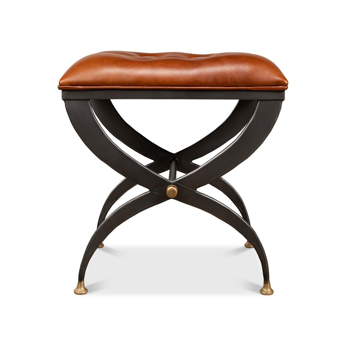 Leather Modern Curule Stool For Sale