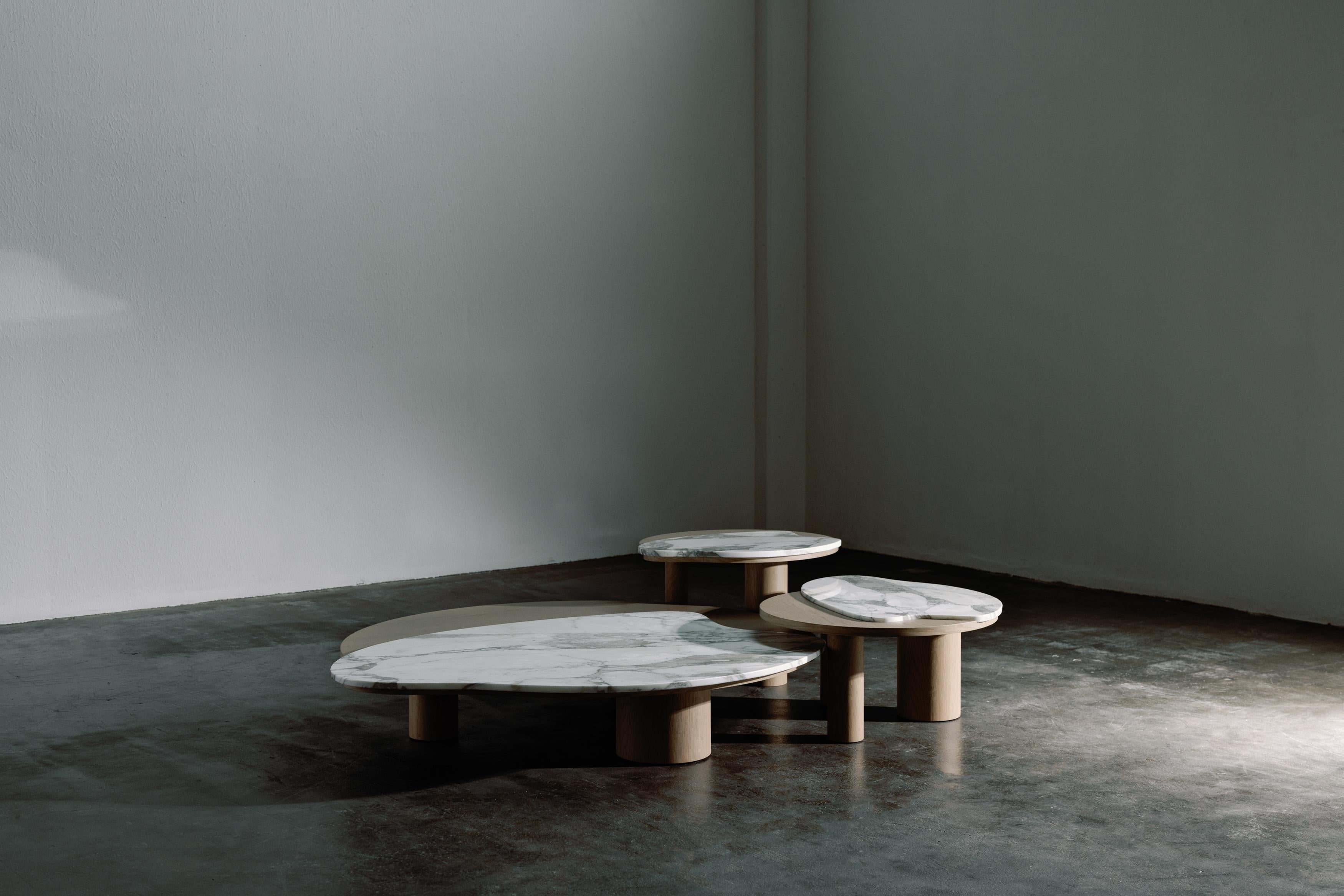 Tables basses gigognes courbes en marbre et chêne fabriquées à la main au Portugal par Greenapple en vente 2