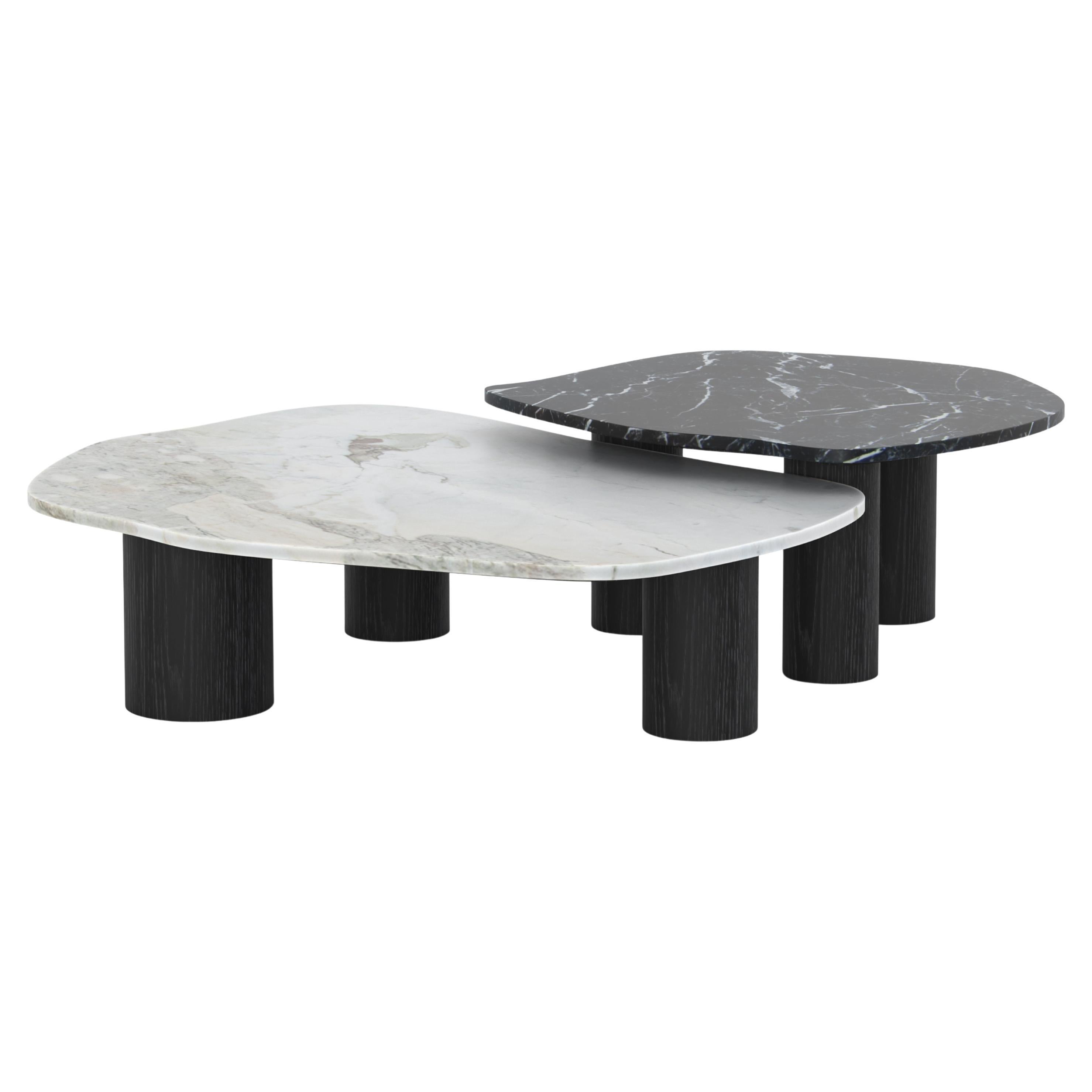 Tables basses gigognes courbes en marbre et chêne fabriquées à la main au Portugal par Greenapple en vente